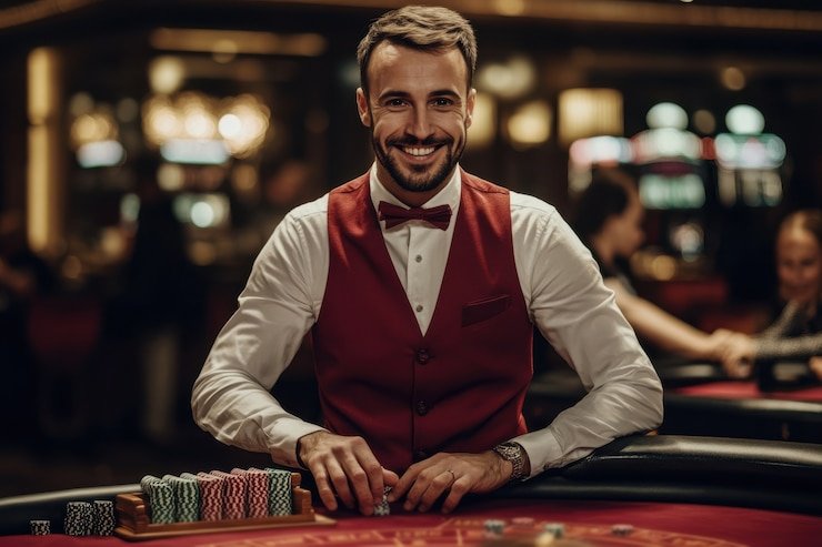 Antarmuka pemain dengan opsi hit, stand, double down